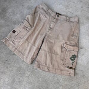 JNCO Jeans Mens Dragon Embroidered Cargo Shorts Camel Tan 32 Skater Y2K